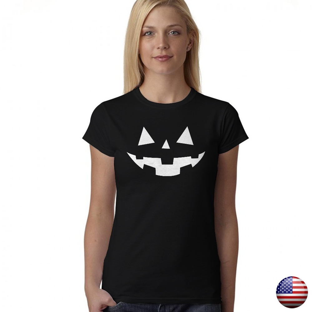 HALLOWEEN PARTY PUMPKIN FACE BLACK WOMEN T-SHIRT